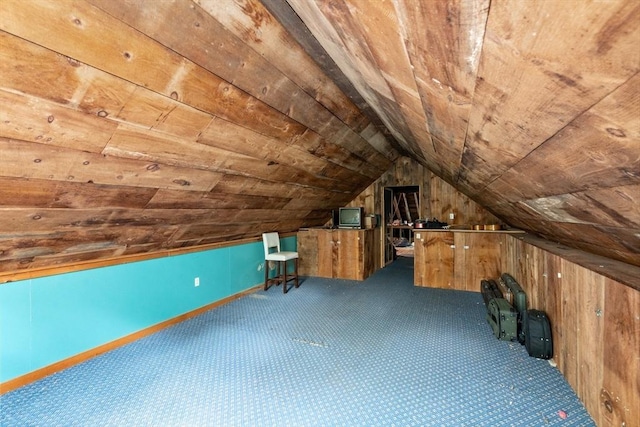 24 Webber Rd, Brookfield, MA 01506 - additional living space featuring wooden ceiling, vaulted ceiling, carpet floors, and wooden walls