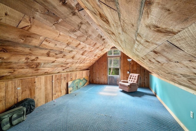 24 Webber Rd, Brookfield, MA 01506 - unfurnished room with wood walls, vaulted ceiling, wood ceiling, and carpet