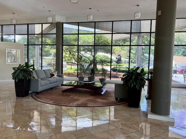 building lobby featuring a high ceiling