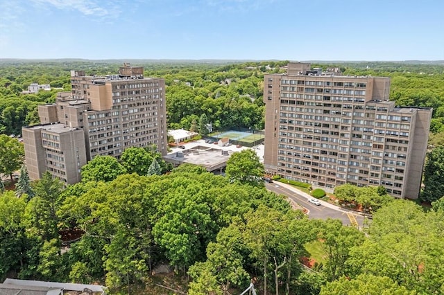 aerial view of a heavily wooded area