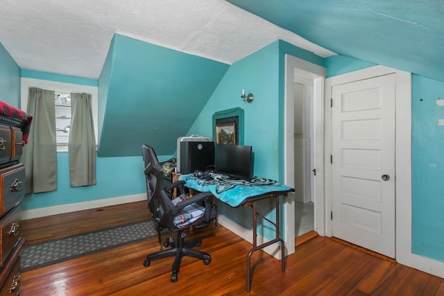 office area with hardwood / wood-style flooring and a textured ceiling