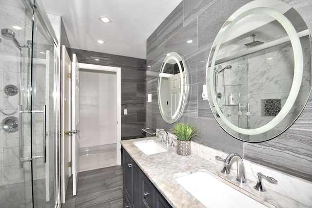541 Grattan St, Chicopee, MA 01020 - full bathroom featuring a shower stall, double vanity, and recessed lighting