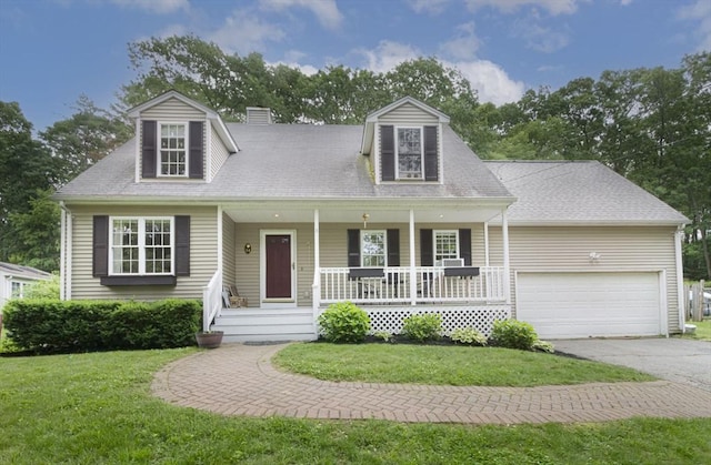 54 Clarke Rd, Sturbridge, MA 01518 - cape cod home with a porch, a front yard, asphalt driveway, and an attached garage
