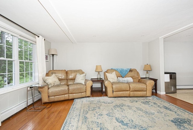 54 Clarke Rd, Sturbridge, MA 01518 - living room featuring a baseboard heating unit, baseboard heating, wood finished floors, and healthy amount of natural light