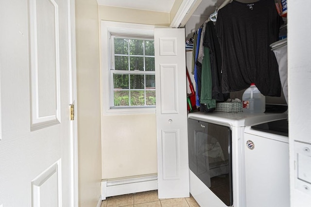54 Clarke Rd, Sturbridge, MA 01518 - washroom featuring independent washer and dryer, light tile patterned floors, and baseboard heating