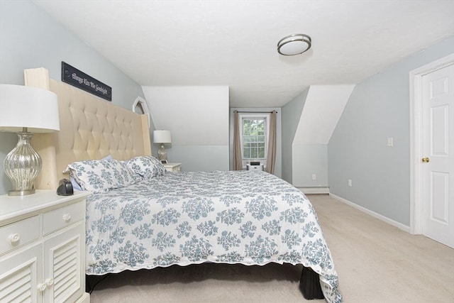 54 Clarke Rd, Sturbridge, MA 01518 - bedroom featuring light carpet, a baseboard radiator, and lofted ceiling