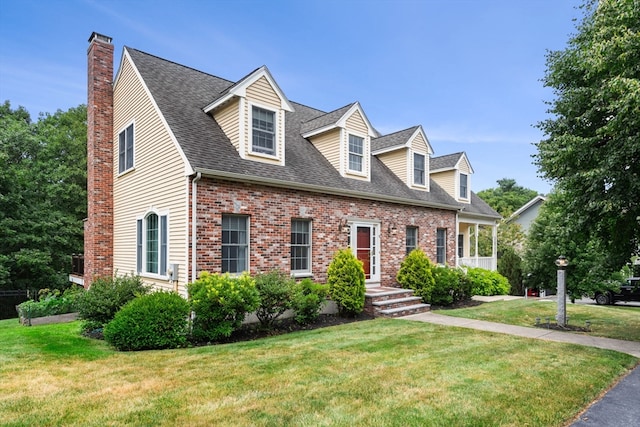 cape cod-style house with a front yard