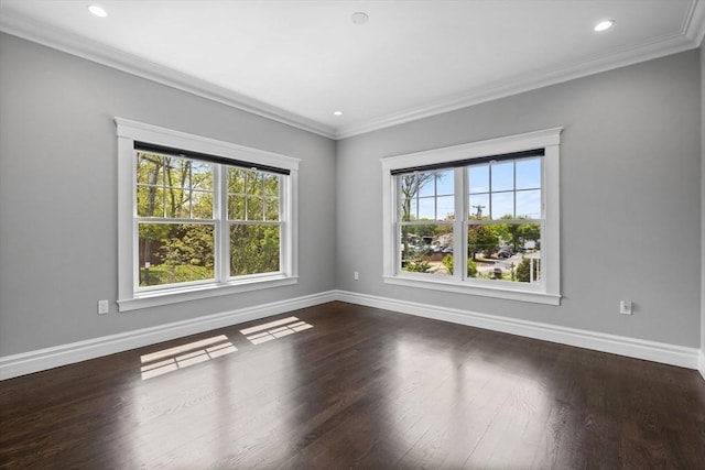 1 Farwell Cir, Newton, MA 02460 - spare room featuring healthy amount of natural light, baseboards, dark wood-style flooring, ornamental molding, and recessed lighting