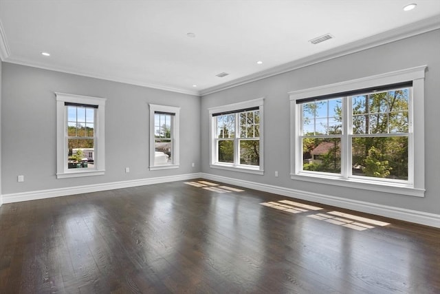 1 Farwell Cir, Newton, MA 02460 - spare room featuring baseboards, dark wood-style floors, ornamental molding, and recessed lighting
