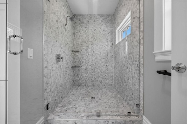 1 Farwell Cir, Newton, MA 02460 - bathroom featuring a shower stall and baseboards