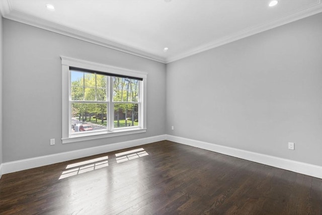 1 Farwell Cir, Newton, MA 02460 - unfurnished room with crown molding, baseboards, dark wood-style floors, and recessed lighting