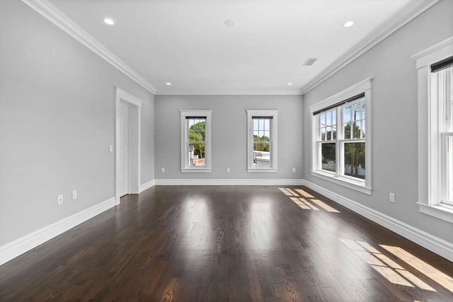 1 Farwell Cir, Newton, MA 02460 - spare room with dark wood-style flooring, baseboards, recessed lighting, and ornamental molding