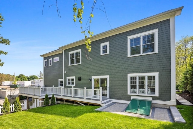 1 Farwell Cir, Newton, MA 02460 - back of house featuring a wooden deck and a yard