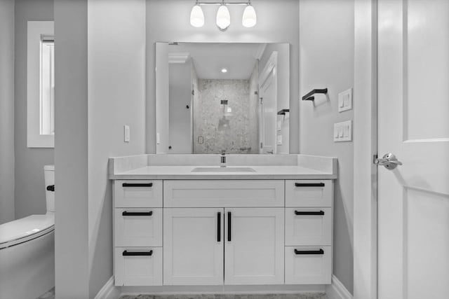 1 Farwell Cir, Newton, MA 02460 - full bathroom with baseboards, toilet, vanity, and a shower stall