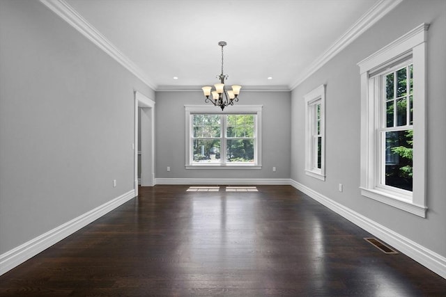 1 Farwell Cir, Newton, MA 02460 - spare room with healthy amount of natural light, a chandelier, dark wood-style flooring, crown molding, and recessed lighting