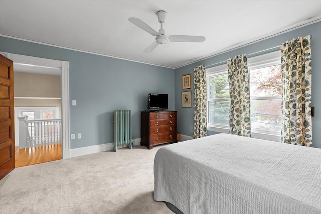 41 Clarke St, Lexington, MA 02421 - bedroom featuring radiator heating unit, carpet floors, ceiling fan, baseboards, and ornamental molding