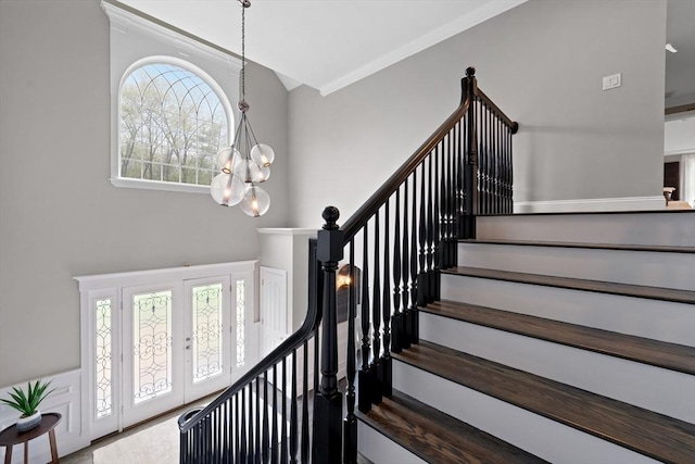 19 Cardiff Rd, Windham, NH 03087 - staircase featuring a chandelier and ornamental molding