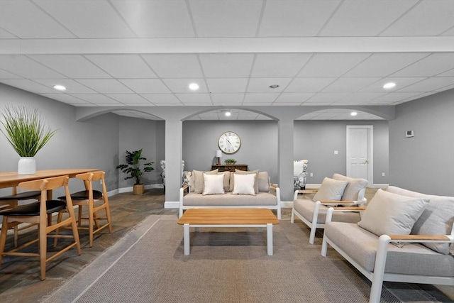 19 Cardiff Rd, Windham, NH 03087 - living area featuring recessed lighting, arched walkways, and baseboards