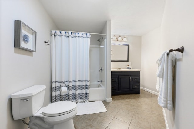 full bathroom with vanity, toilet, tile patterned floors, and shower / bath combo with shower curtain