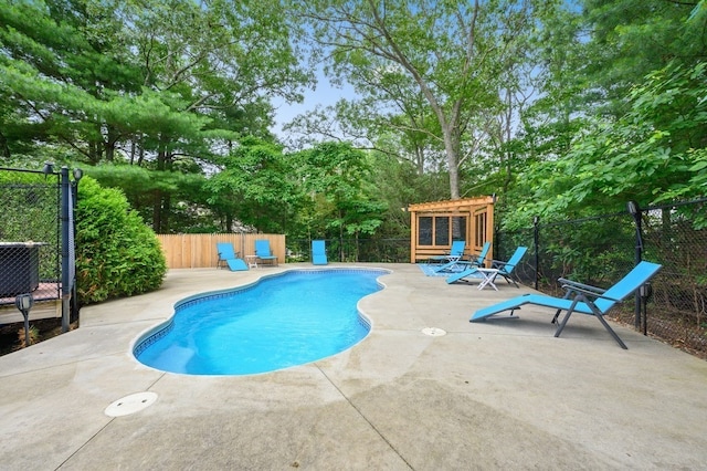 view of swimming pool featuring a patio