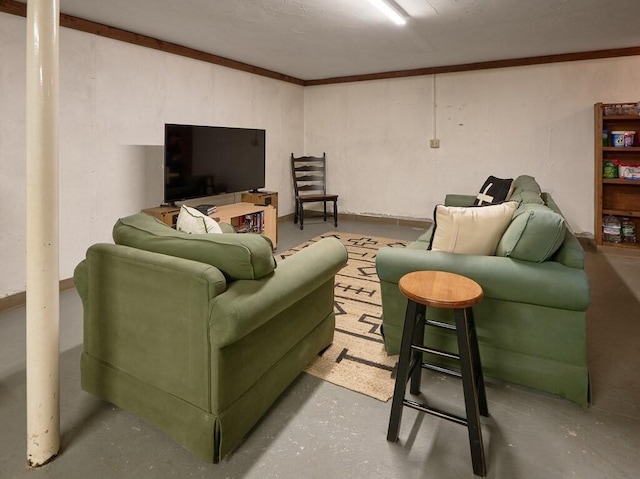 living area with concrete floors