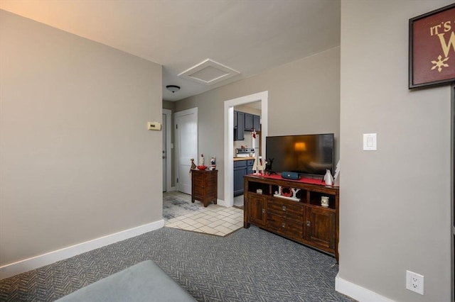 living room featuring light carpet