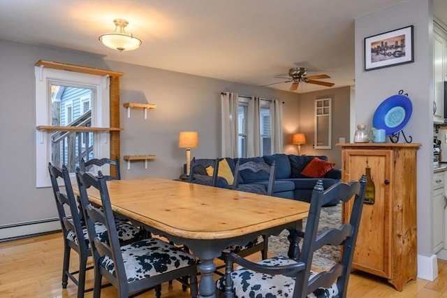 dining area featuring ceiling fan and light hardwood / wood-style floors