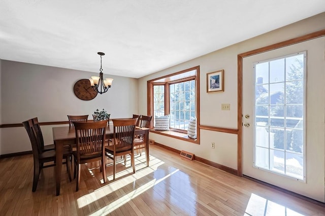 dining space featuring a wealth of natural light, visible vents, and light wood finished floors