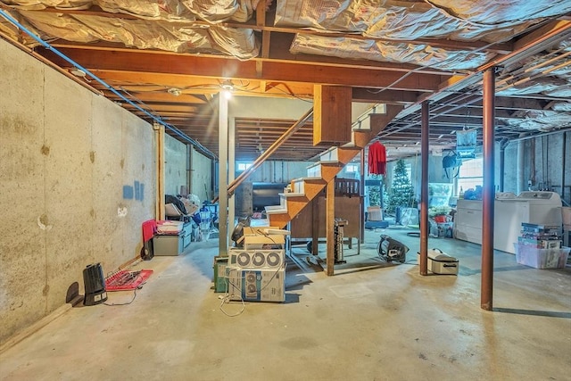 5 Upland St, Auburn, MA 01501 - below grade area featuring stairway and independent washer and dryer