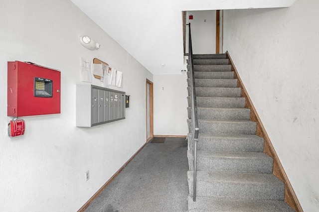 45 W 3rd St Unit 6, Lowell, MA 01850 - stairs with mail area and carpet flooring