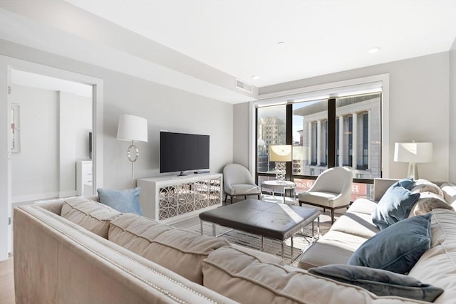 living room featuring light hardwood / wood-style flooring