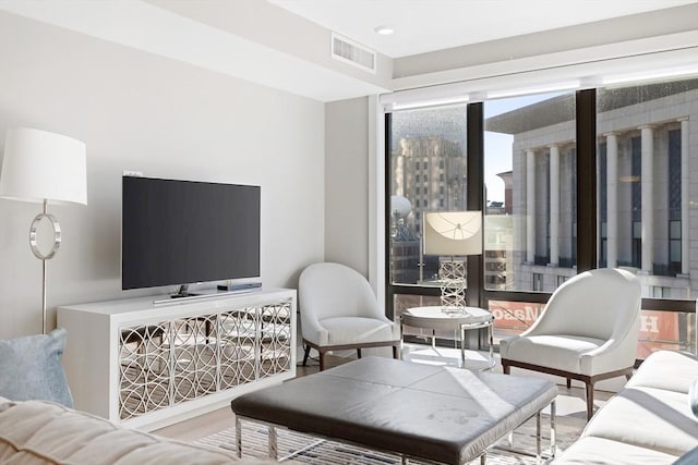 living room with hardwood / wood-style floors