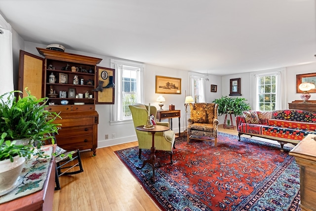 living room with light hardwood / wood-style flooring and plenty of natural light