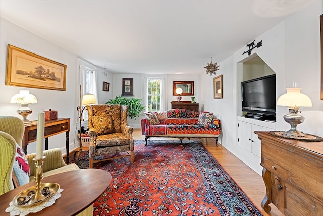 living room featuring light wood-type flooring