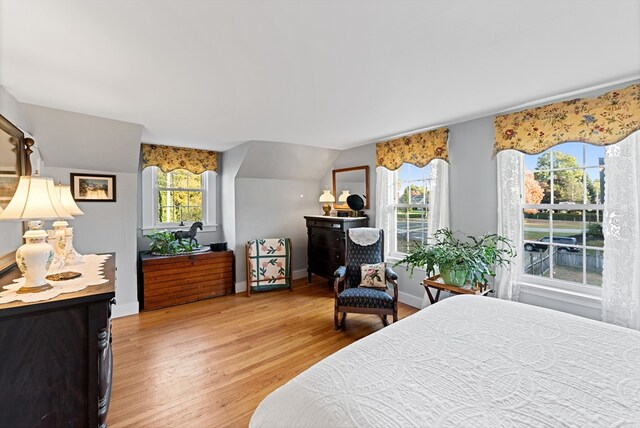 bedroom featuring hardwood / wood-style floors and multiple windows