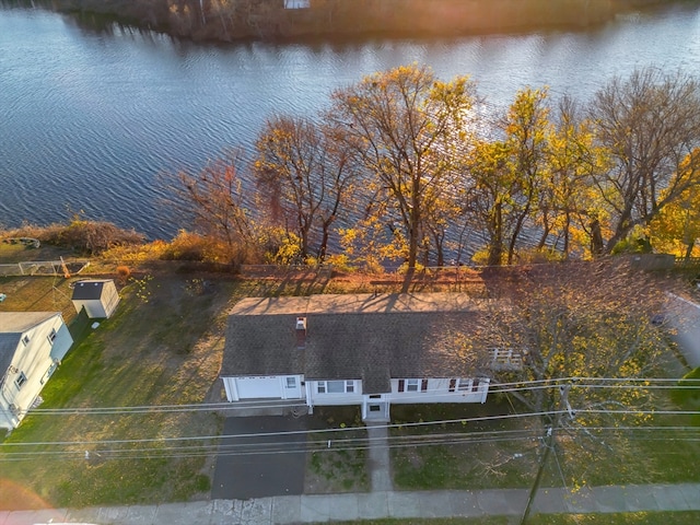 drone / aerial view featuring a water view