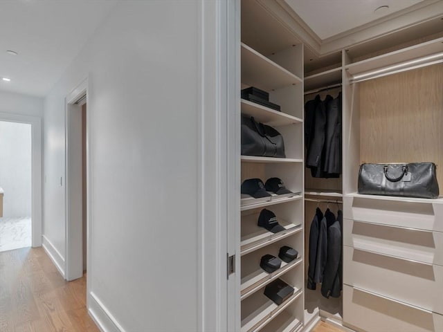 spacious closet featuring light wood-style flooring