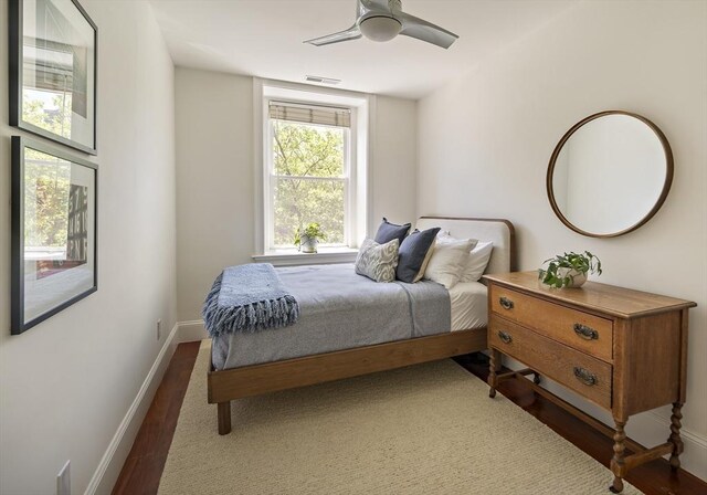 337 Marlborough Unit 3, Boston, MA 02115 - bedroom featuring baseboards, wood finished floors, and a ceiling fan
