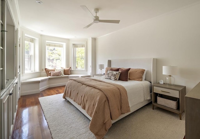 337 Marlborough Unit 3, Boston, MA 02115 - bedroom featuring dark wood-style flooring, a ceiling fan, and crown molding