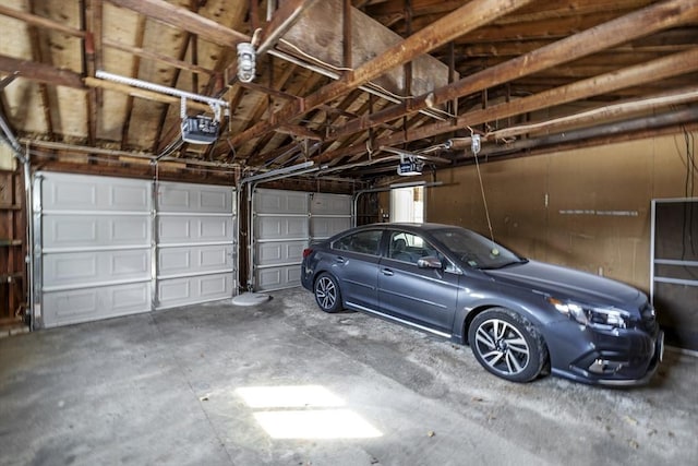 garage with a garage door opener