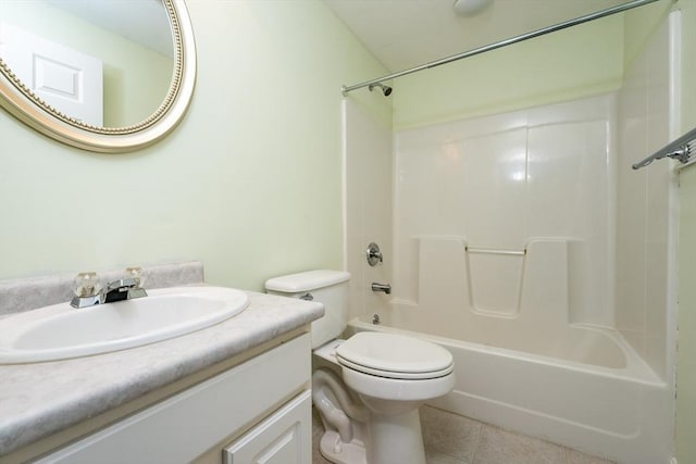 full bathroom featuring vanity, shower / bathtub combination, tile patterned floors, and toilet