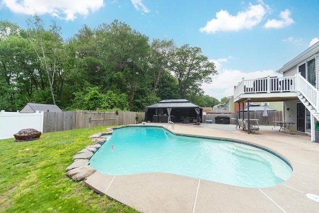 13 Westgate Rd, Framingham, MA 01701 - view of pool featuring a gazebo, an outdoor fire pit, a fenced backyard, and a patio area