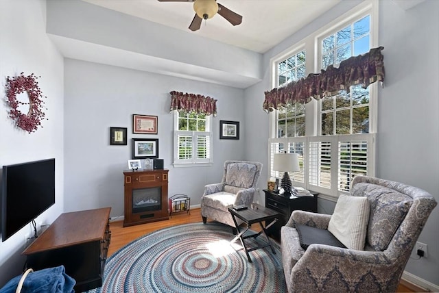 304 Godfrey Dr Unit 304, Norton, MA 02766 - living area with wood finished floors, healthy amount of natural light, ceiling fan, and baseboards