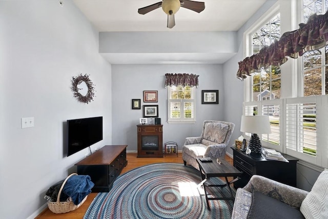 304 Godfrey Dr Unit 304, Norton, MA 02766 - living area featuring wood finished floors, healthy amount of natural light, and a ceiling fan