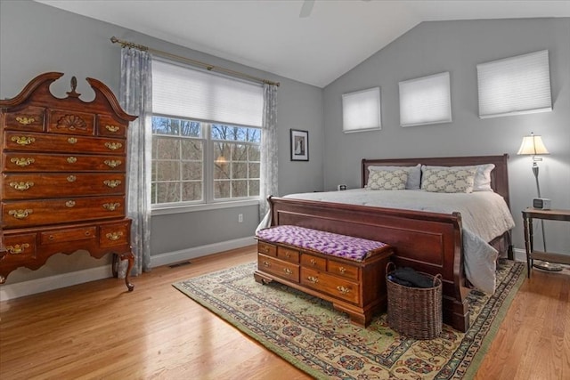4 Rose Court Way Unit 4, Walpole, MA 02032 - bedroom with light wood-style floors, vaulted ceiling, baseboards, and a ceiling fan
