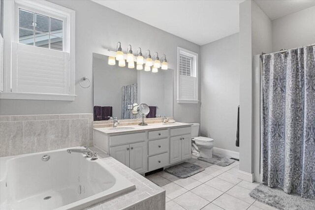 4 Rose Court Way Unit 4, Walpole, MA 02032 - bathroom featuring double vanity, a garden tub, tile patterned floors, toilet, and baseboards