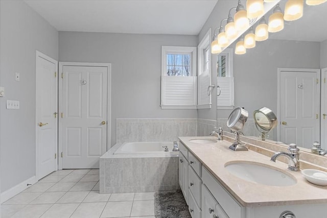4 Rose Court Way Unit 4, Walpole, MA 02032 - bathroom with tile patterned flooring, a bath, double vanity, and baseboards