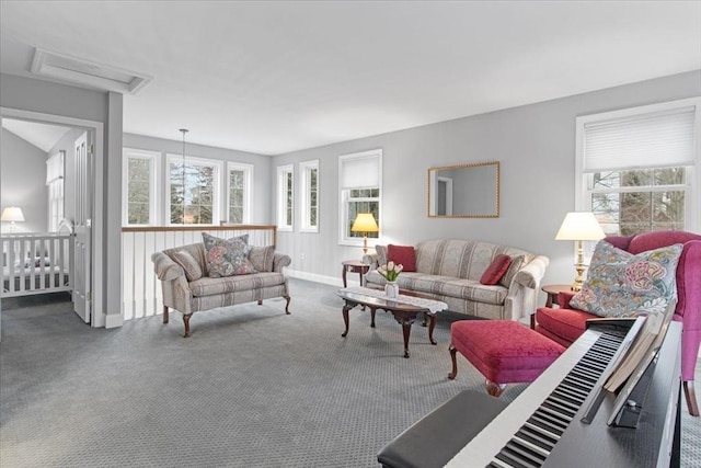 4 Rose Court Way Unit 4, Walpole, MA 02032 - living room featuring carpet flooring, healthy amount of natural light, baseboards, and attic access
