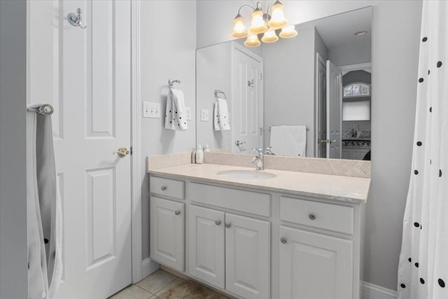 4 Rose Court Way Unit 4, Walpole, MA 02032 - full bath with vanity, a chandelier, and tile patterned flooring