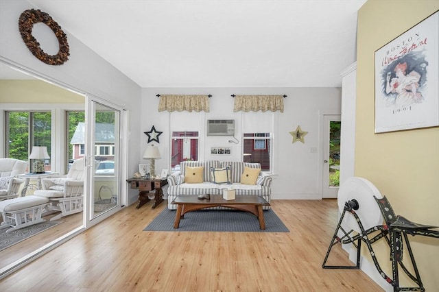 3 Chipmunk Trl Unit 3, Westford, MA 01886 - living area featuring plenty of natural light, wood finished floors, and a wall mounted air conditioner
